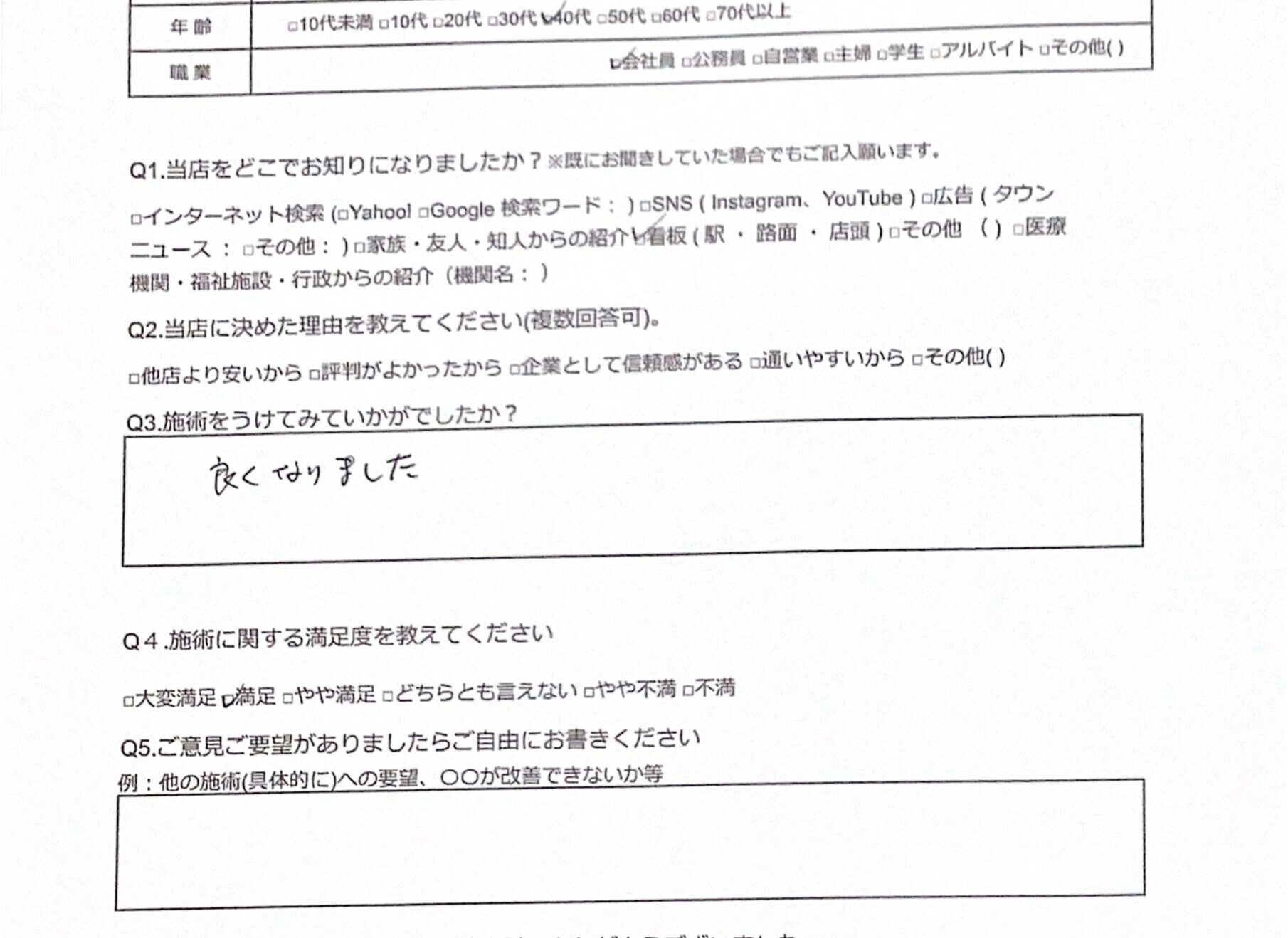 相模大野　巻き爪　お客様の感想